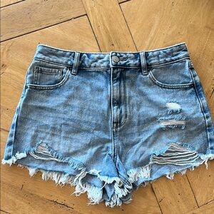 Distressed Denim Blue Shorts